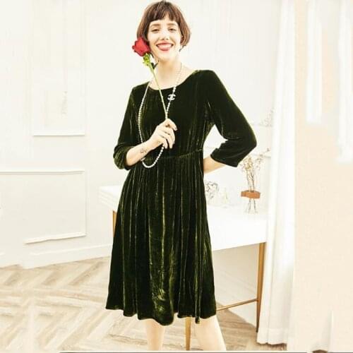 New fall winter 2020 womens elegant temperament midi dress oversized loose casual pleated velvet dress plus size vestidos m-7xl