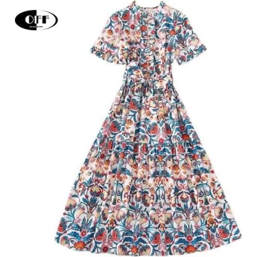 Fashion Designer Ruffles Midi dresses for women zevity summer goblincore basic dress with floral pattern elegant vestidos femme