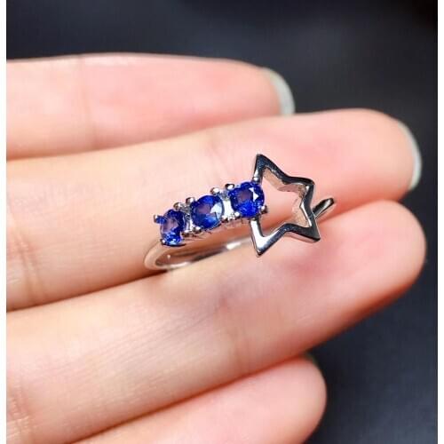 Fashion Row Lovely Stars Natural blue Sri Lanka sapphire ring S925 silver natural gemstone ring girl women party gift jewelry