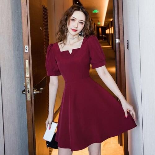 2021 Women Summer Vintage Party Dress Y2K Lady France Style Temperament V-neckSimple and generous mini Dress Female dress red