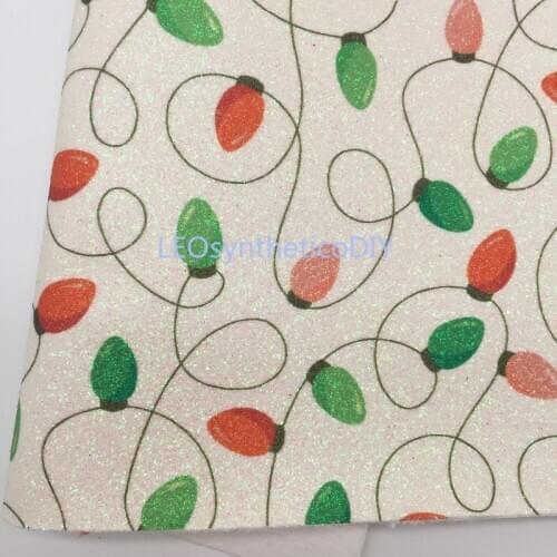 1PC 21X29CM Glitter Fabric, Red and Green Lights Printed on Fine Glitter Leather Sheets For Making Bows LEOsyntheticoDIY 6S15C