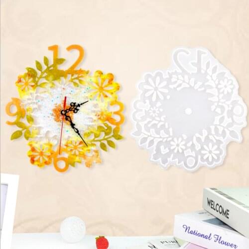 1Pcs Wall Hanging Clock Epoxy Resin Silicone Mold Flower Shape Crystal Clock Home Decorate For DIY Crafts Jewelry Accessories