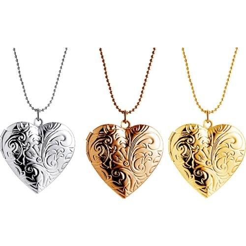 1 PC Vintage Necklace Rose Gold Heart Carved Pattern Can Open 40cm(15 6/8") long