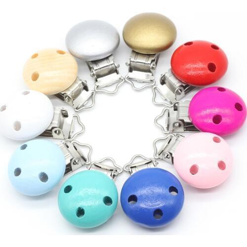 10 Color 5pcs/lot Metal Wooden Baby Children Pacifier Holder Clip Infant Cute Round Nipple Clasps For Baby Product