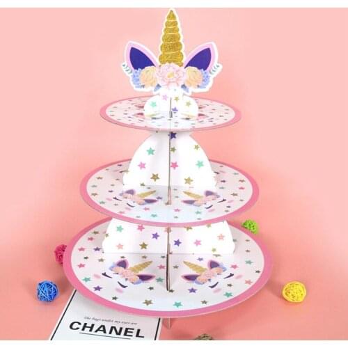 Unicorn Party 3 Tier Foldable Cupcake Stand Birthday Party Decoration Kids Cake Display Stand Baby Shower Decor Supplies