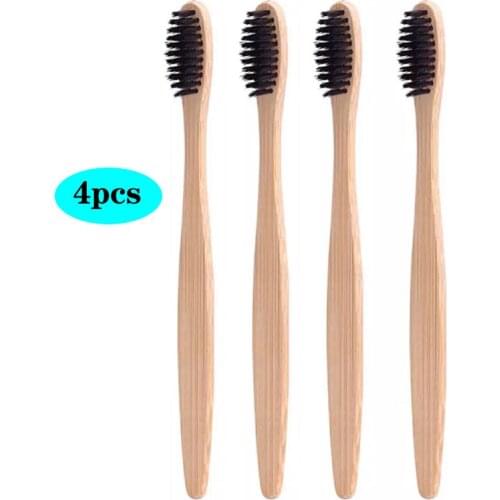 4pcs/set Charcoal Soft Bristle Home Family Use Flat Handle Eco-Friendly Women Men Dad Mom Adult Bamboo Toothbrushes