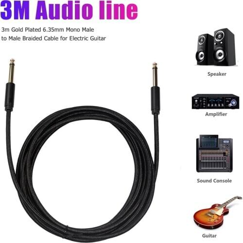 3m Male to Male Audio Cable 1/4 inch 6.35mm to 6.35mm Portable Durable Tin-plated Copper Conductor for Guitar Mixer Amplifier