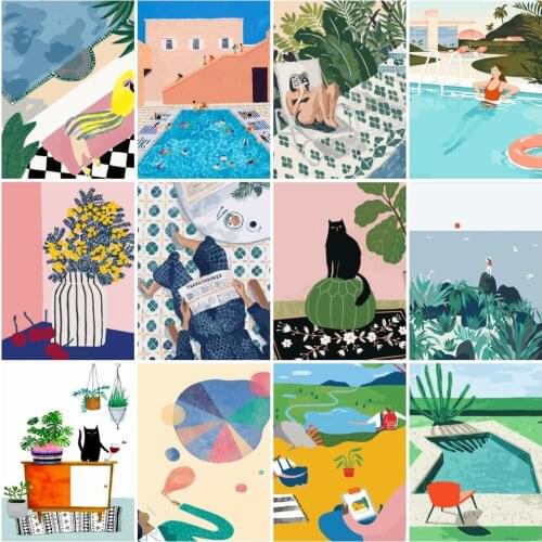 AZQSD Coloring By Numbers Girl City Summer Unique Gift For Children Painting By Numbers Landscape Home Decoration Acrylic Paint