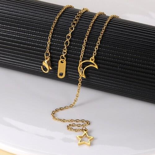 Bohemian Moon Star Pendant Necklace Multilayer Ladies Fashion Jewelry Stainless Steel Necklace Best Girl Accessories Gift