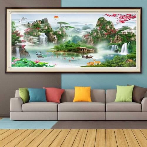 Big Size DIY Diamond Painting Waterfall Lake Diamond Embroidery Full Square Mosaic Rhinestones Landscape Home Art Decor Gift