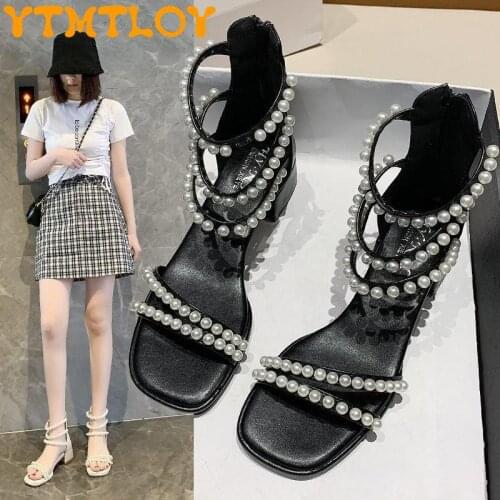 2021 Design New Sexy Open-toe Sandals, Square Toe Beading, Elegant Roman Style And Hot High-heeled Womens Shoes