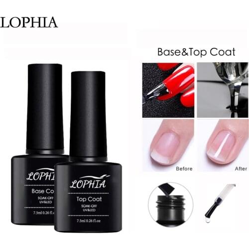 LOPHIA 7.5ml Wholesale Transparent Base/Top Coat UV LED Soak Off Long Lasting Nails Primer Gel Nail Polish For Nail Art Design