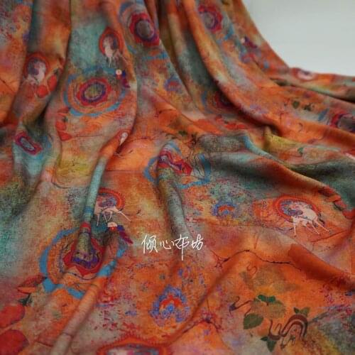 Chinese Classics Dunhuang Nine color deer Twill cotton Satin silk fabric Satin de soie Satén шелк hanfu cloth DIY patchworkbag