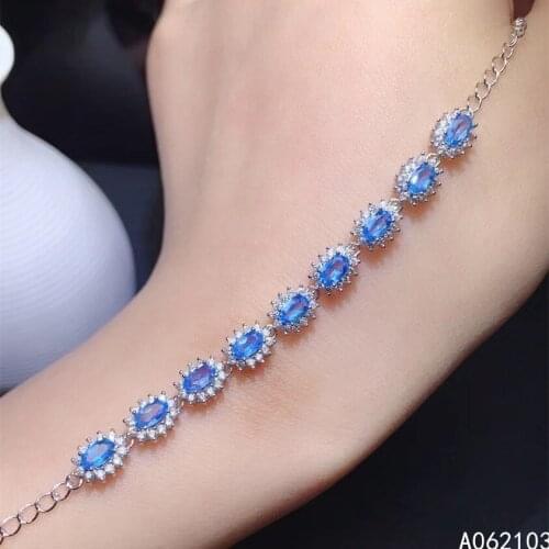 KJJEAXCMY fine jewelry 925 sterling silver inlaid natural Blue Topaz Womens classic personality gem hand bracelet support check