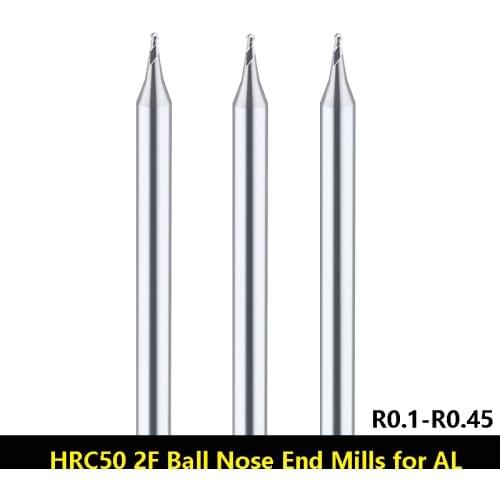 Small Diameter Ball Nose End Mills for Aluminum HRC50 2F CNC Round Alloy Ball Milling Cutter R0.1 R0.15 R0.2 R0.25 R0.3 R0.35
