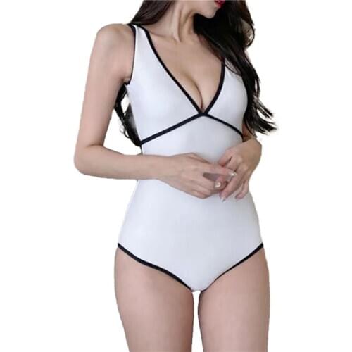 Swimsuit Womens Color Blocking One-piece Sleeveless Deep V-neck Backless Triangle Sling Swimwear Woman Bikinis Moda Praia