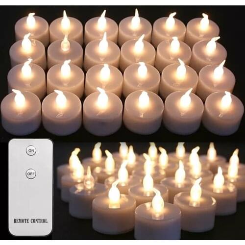 24Pcs Flickering LED Candle Tealights No-Remote/Remote Control Candles Flameless With Battery For Wedding Home Christmas Decors