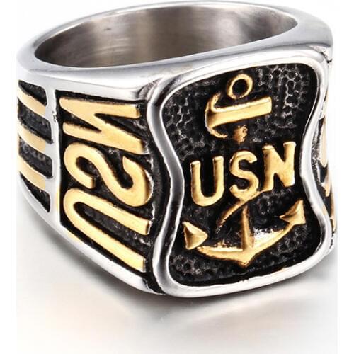 New fashion punk stainless steel letters anchor silver color and gold color Mens ring size 7 to 15