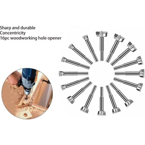 16-piece Bit Set Wood Drill 15-35mm Cemented Carbide Flat Wing Drilling Hinge Cemented Carbide Carbon Woodworking Tool