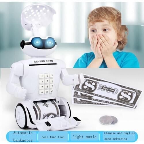 2020 new multifunctional ATM password robot piggy bank creative desk lamp with multiple English music piggy bank toys