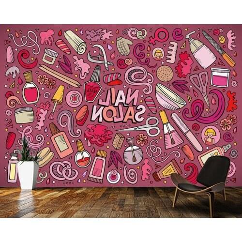 Papel de parede Hand drawn doodle cartoon salon theme barber shop 3d wallpaper,living room bedroom ktv bar mural home decor