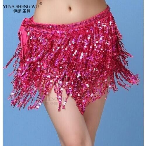 Ladies Belly Latin Dance skirt Accessories Tassel bling bling Belts Belly Dance Hip Scarf with Sequins Belt Bellydance Hip Scarf