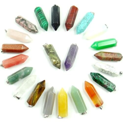 Wholesale New fashion Assorted Mixed natural stone Charms hexagonal pillar pendants points for DIY making jewellery 24pcs/lot