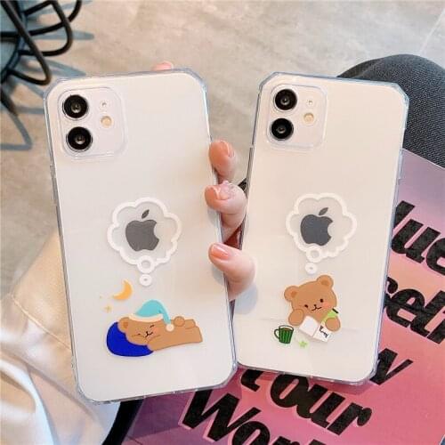 Funny Cartoon Bear Animal Clear Phone Case For iPhone XR 12 11 Pro MAX XS SE2020 X 7 8Plus Shockproof Soft Silicone Cover Fundas