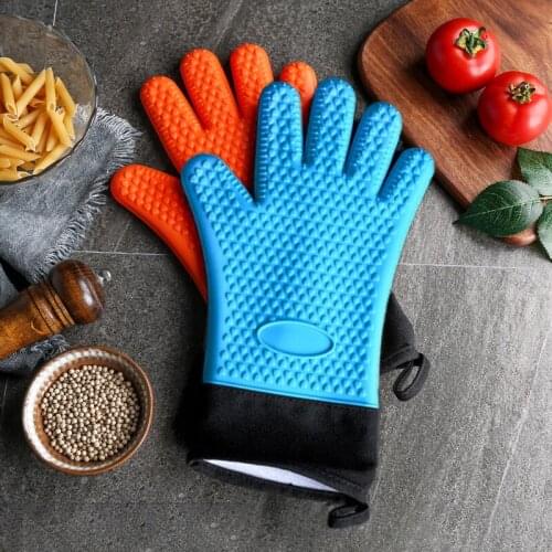 Dotted Non-Slip Silicone Baking Gloves Double Layer Oven Gloves Heat Resistant With Lanyard Kitchen Flexible Microwave Oven Mitt
