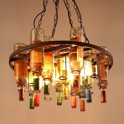 Retro light loft pendant lamp creative bar cafe bar restaurant decoration iron wine bottle pendant lamp lustre retro wine lamp