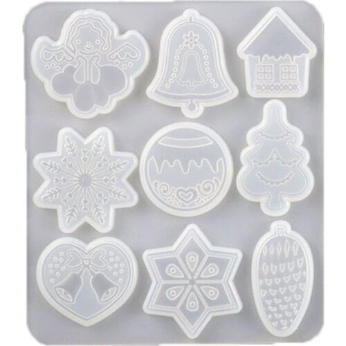 Christmas Tree Snowflake Elk Pendant Resin Casting Mold Key Chain Christmas Ornament Silicone Resin Mold Art Crafts