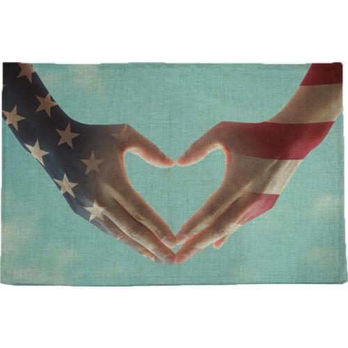 Hand love style pattern print linen placemat coasters disc pads bowl pad pot dining table mat coster heat insulation pad