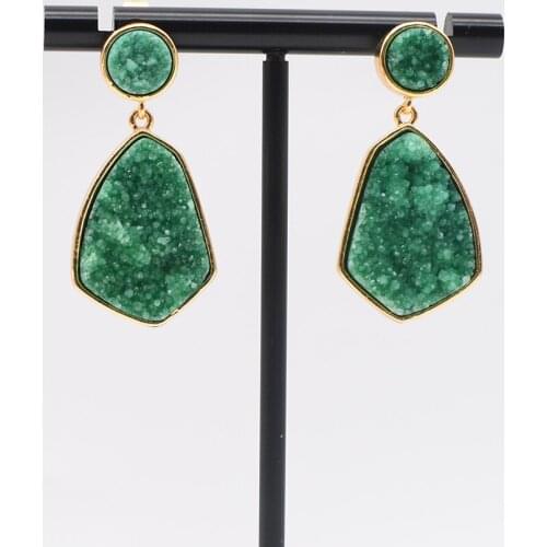 Green Color CZ Druzy Stud Earrings