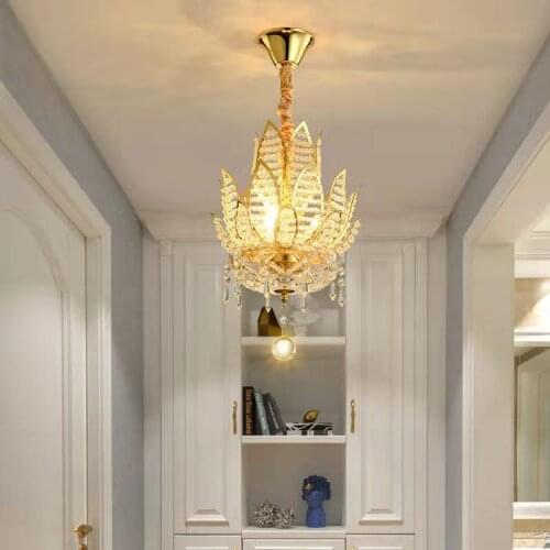 LED Crystal Aisle Small Chandelier European Entrance Hall Luxury Modern Minimalist Corridor Balcony Lotus Temple Pendant Lamp