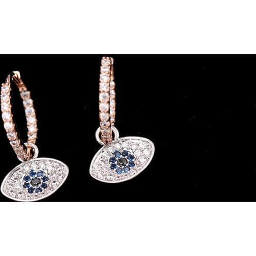 SWOUR New Fashion Jewelry Zirconia Double Color Blue Crystal Eye Design Mismatched Small Circle Round Huggie Earrings Femme S613