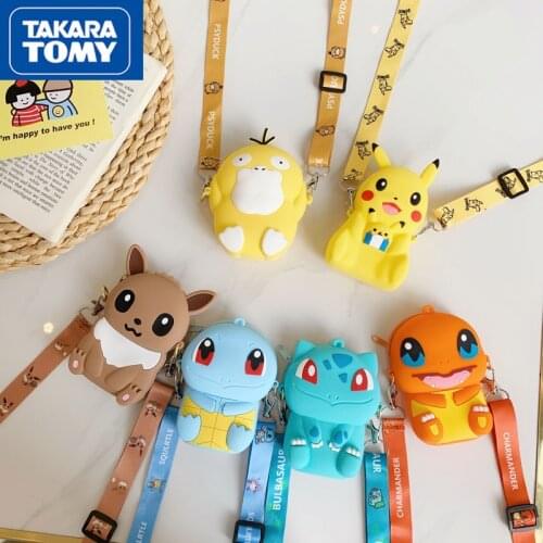 Takara Tomy Cartoon Cute Elf Pokemon Pikachu Zipper Pet Coin Purse Toy Coin Key Storage Bag Childrens Birthday Gift Toy