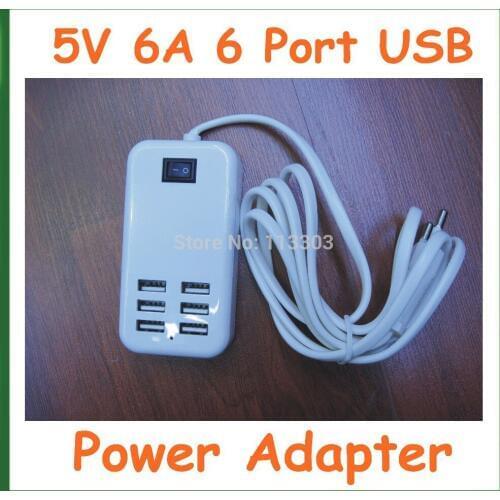 Universal 5V 6A 30W 6 Port USB Wall Travel Charger EU US UK Power Adapter Supply with 1.5m Cable for Tablet