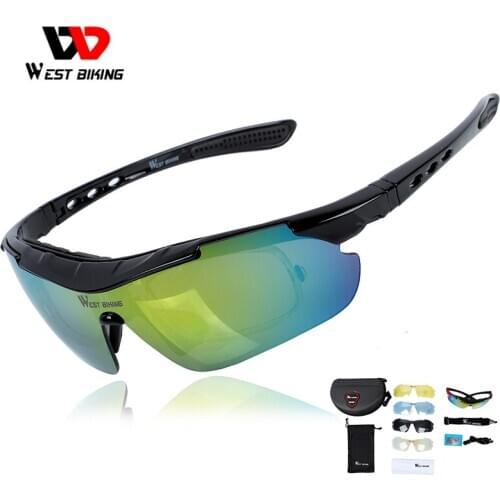 WEST BIKING Polarized Cycling Sports Men Sunglasses Road Bike Mountain Bikes Bicycle Riding Protection Goggles Eyewear 5 Lens