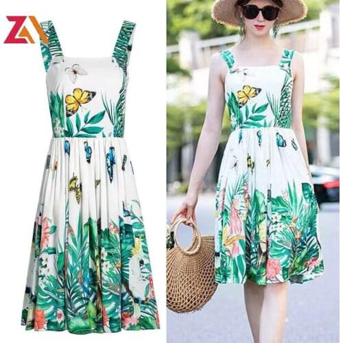 ZALady Summer Party Ladies Dresses Beach Vacation Butterfly Print Elegant Spaghetti Strap Dress For Women Clothes Plus Size Robe