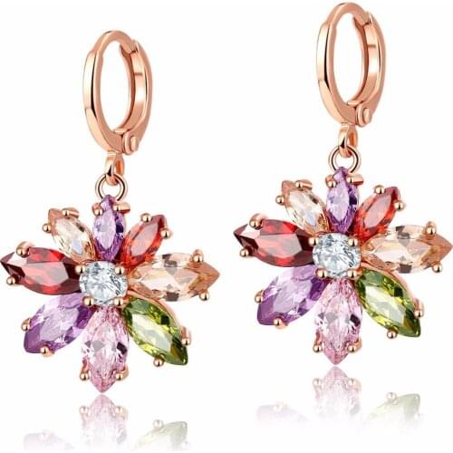 FYM Fashion Colorful Flower Shape Boho Womens Wedding Hoop Earrings Cubic Zircon Crystal Earring For Women Party Bijoux Jewelry