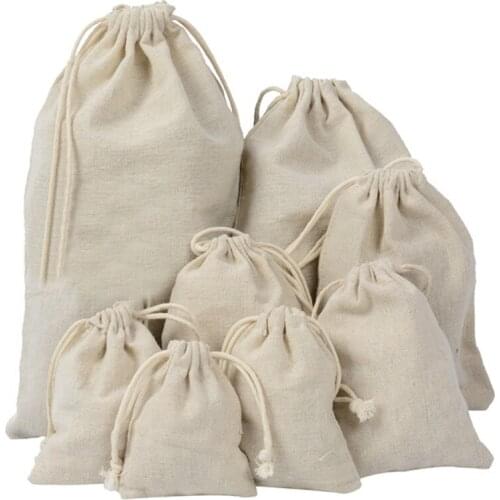 20pcs Handmade Cotton Drawstring Bag Packing Organizer Reusable Shopping Bag Storage Drawstring Pockets Pouch Kitchen Storage