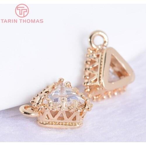 6PCS 7x7MM 24K Champagne Gold Color Plated Brass Triangle Zircon Charms Pendants High Quality Diy Jewelry Accessories