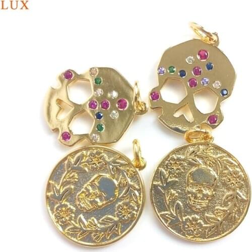 5pcs Gold Coin Skull Pendant Mini Brass Skull Charms Spooky Charm Skull Pendant Necklaces For Women Jewelry Skull Charm Skeleton