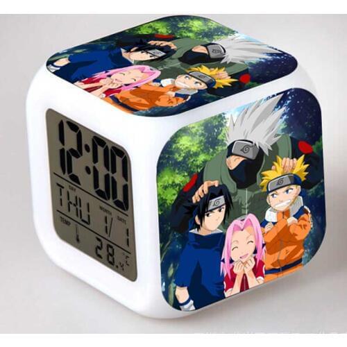 Anime Figurines Naruto Alarm Clock LED Colorful Light Japan Manga Action Figure Toys for Children