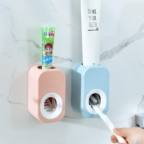 Adhesive automatic Toothpaste Dispenser Toothbrush Holder Wall Mount Stand Bathroom Accessories Toothpaste Squeezers Dust-proof