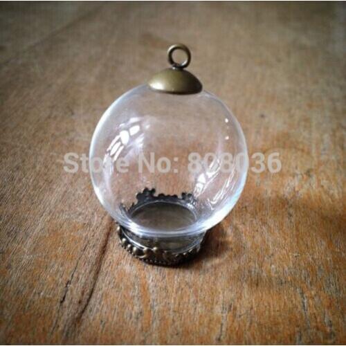 Free shipping 20sets/lot 25*15mm(opening) clear glass globe &base &cap&70cm necklace set glass bubble vial pendant glass bottle