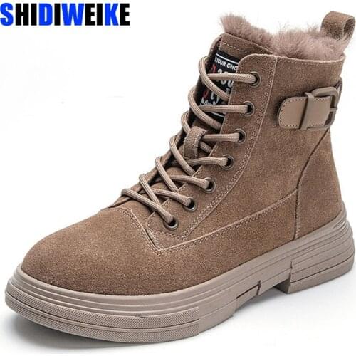 Big Size 35-42 Cow Leather Snow Boots Women Genuine Leather Comfortable fur Winter Boots Winter Keep Warm Ankle Boots