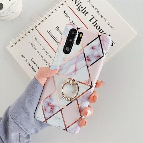 SMILYOU Geometric Marble Phone Case For Huawei P40 Pro P30 P20 Lite Pro Mate 30 20 Lite Phone Holder Stand Back Cover