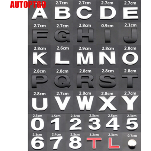 Black or Silver Metal Cars Motos Letters Decal Sticker ABCDEFGHIJKLMNOPQRSTUVWXYZ 1234567890 DIY Emblem Badge Logo Nameplate
