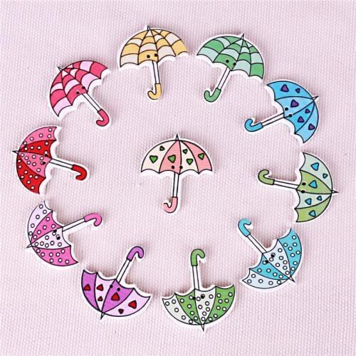 Decorative WomenS Umbrella Buttons Natural Wood Mix Size Color Heart Dot Costura Accessories For Scrapbooking Clothing 30*35mm